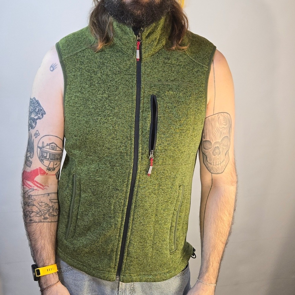 Orvis M Vest‎ Green Fleece Full Zip Heather Knit High Neck Outdoor Layering Warm